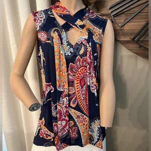Ariella Paisley Tie Front Sleeveless Blouse Medium